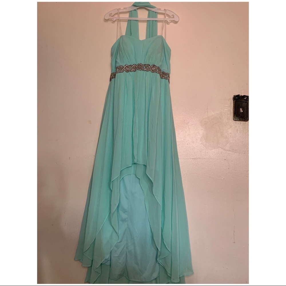 Aqua blue chiffon high low dress